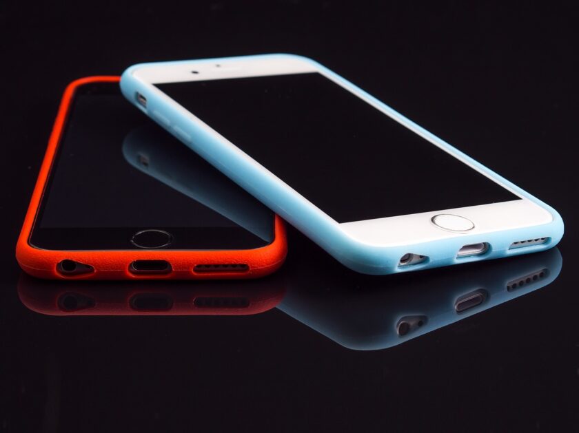 phones in red and white case