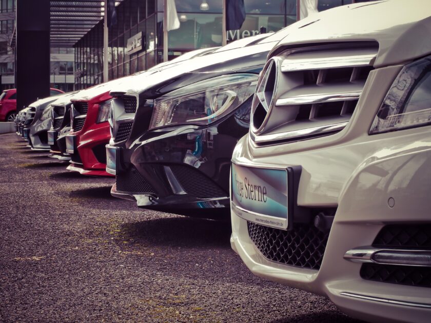 Cars sitting on a car sales forecourt