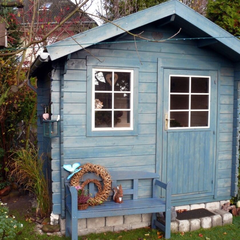 small blue summer house
