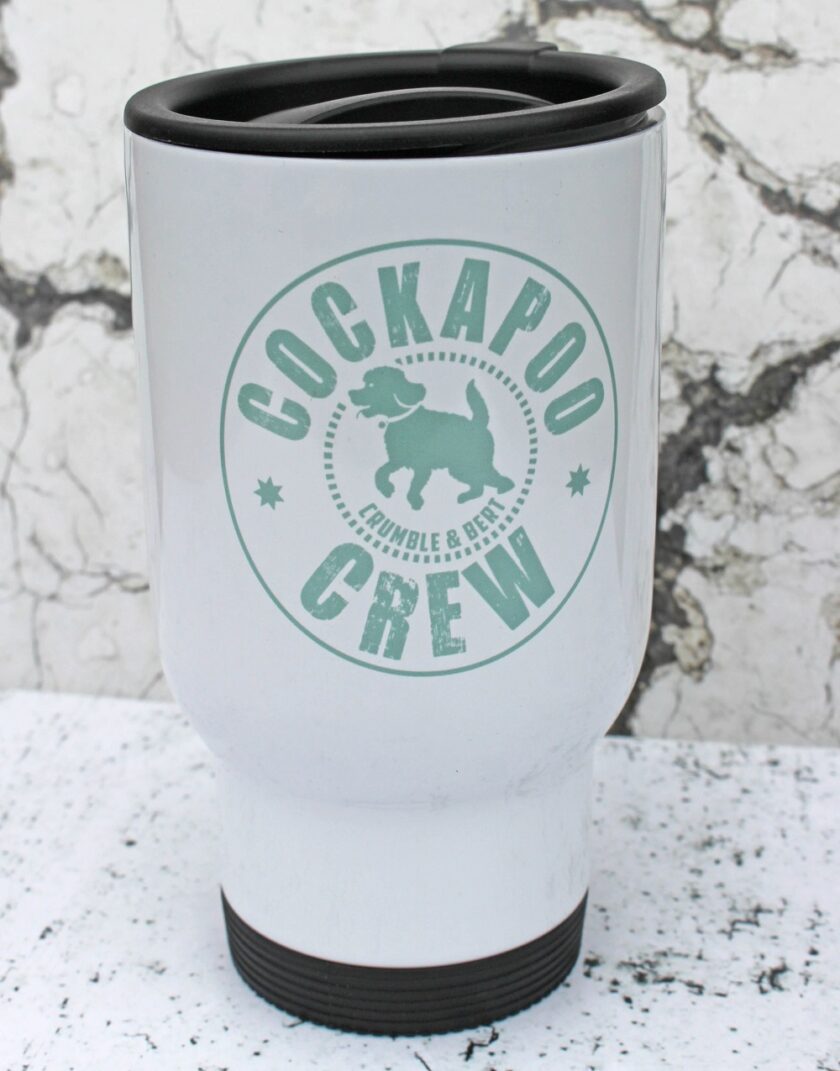 Cockapoo Crew Travel Mug with Sage Logo from Crumble and Bert