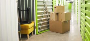 boxes in a storage unit