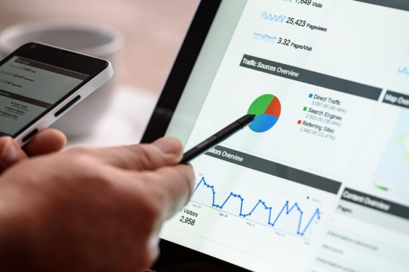 digital marketing person looking at a graph on the computer