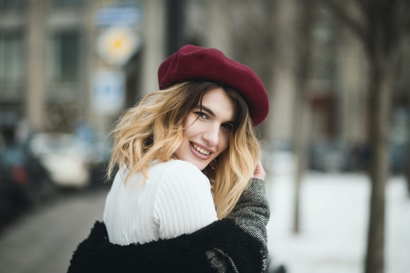 Stylish woman wearing a red hat