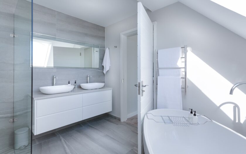 Image of a light and bright while bathroom