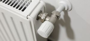 radiator valve and radiator hooked up to a wall