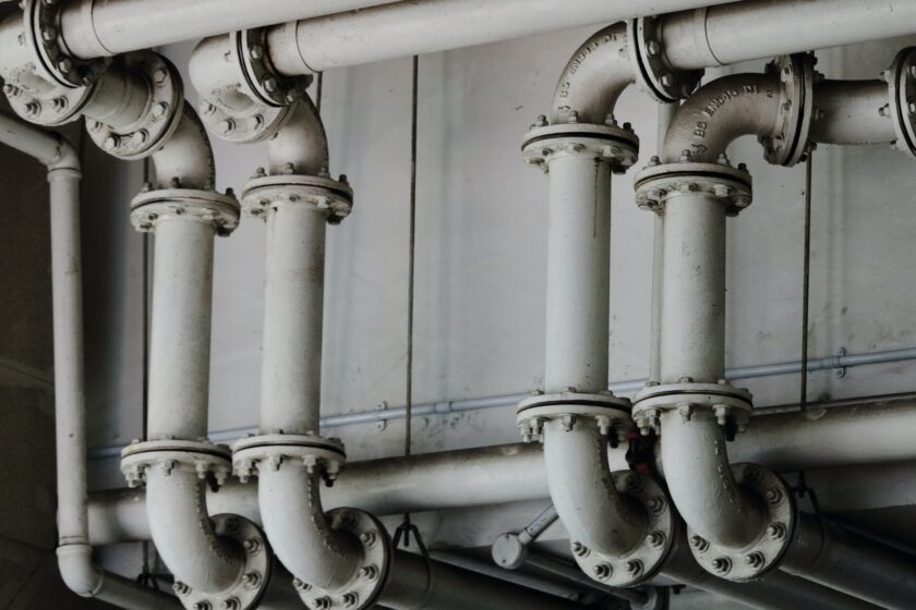 grey scale image of pipe work