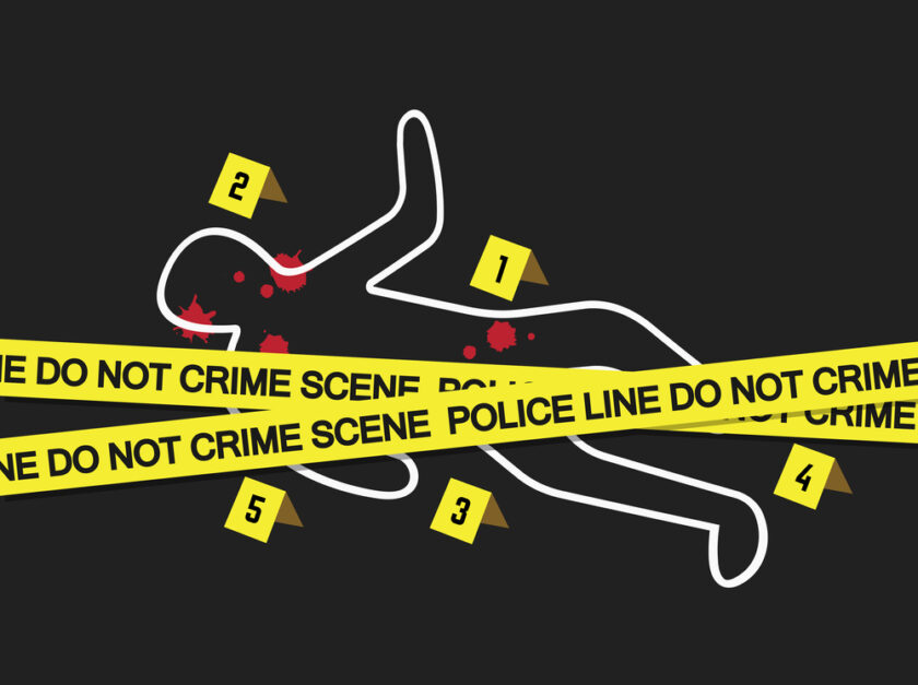 Crime scene with police tape flat icon. Vector illustration