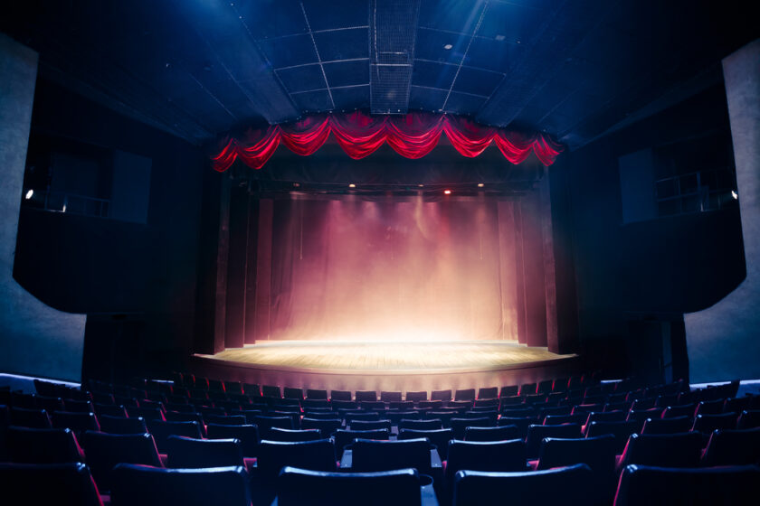 Theatre curtain and stage with dramatic lighting