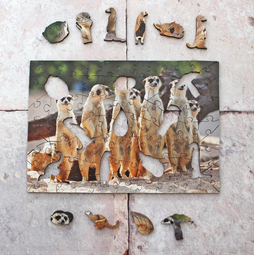 Wentworth Mini Mindful Jigsaw Meerkat Family showing shaped pieces