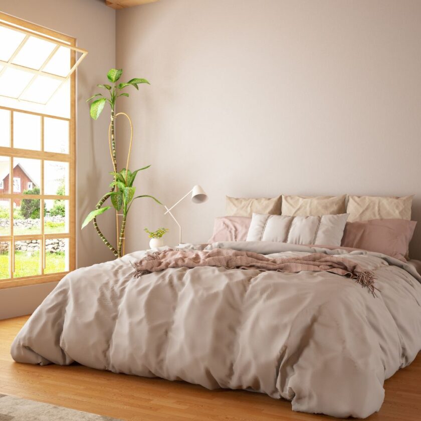 modern light and bright bedroom area