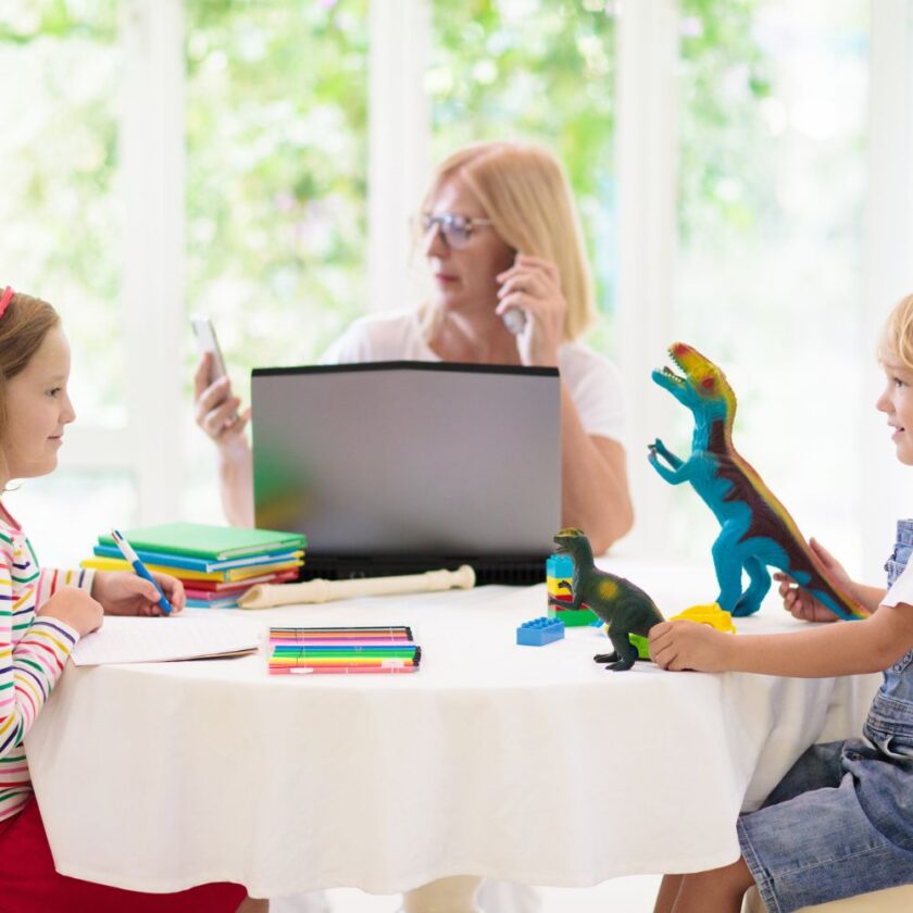 mother working from home during lockdown