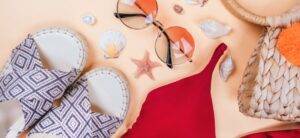 red top and bag flatlay summer clothing