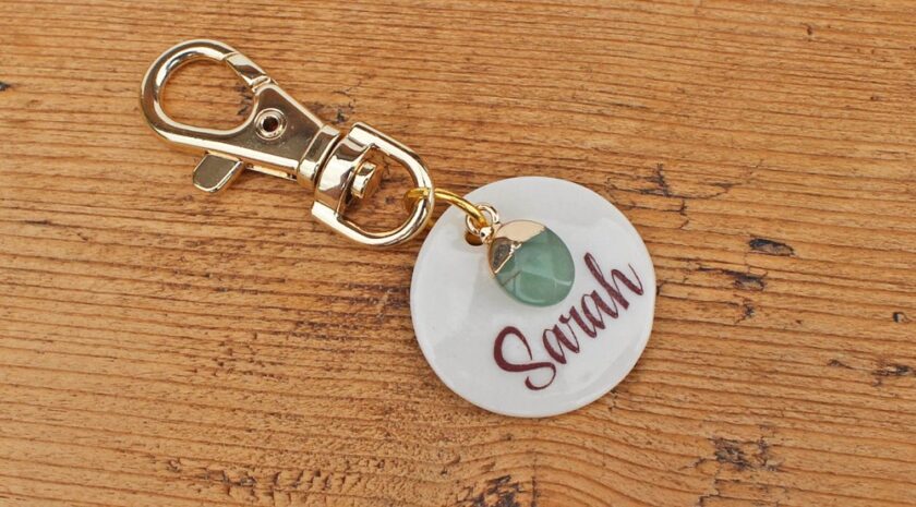 Personalised Key Ring with Calming Green Aventurine Crystal from Carys Boyle
