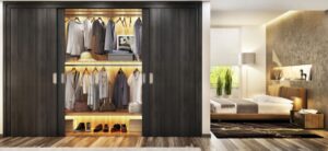 Beautiful modern bedroom with wardrobe