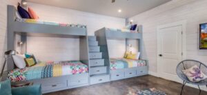 elaborate set of blue bunk beds