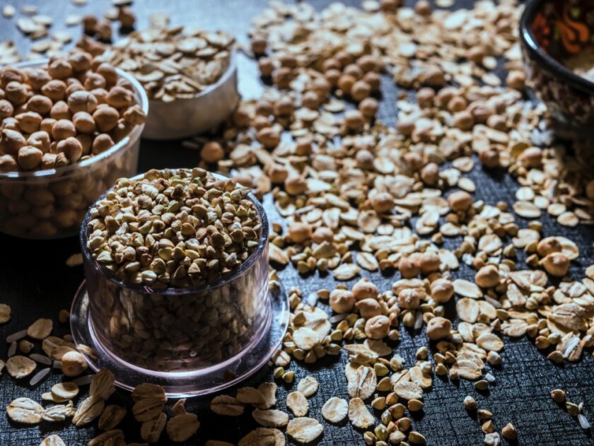 nuts sat on a table in serving bowls