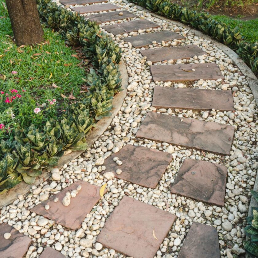 garden path using different types of rock