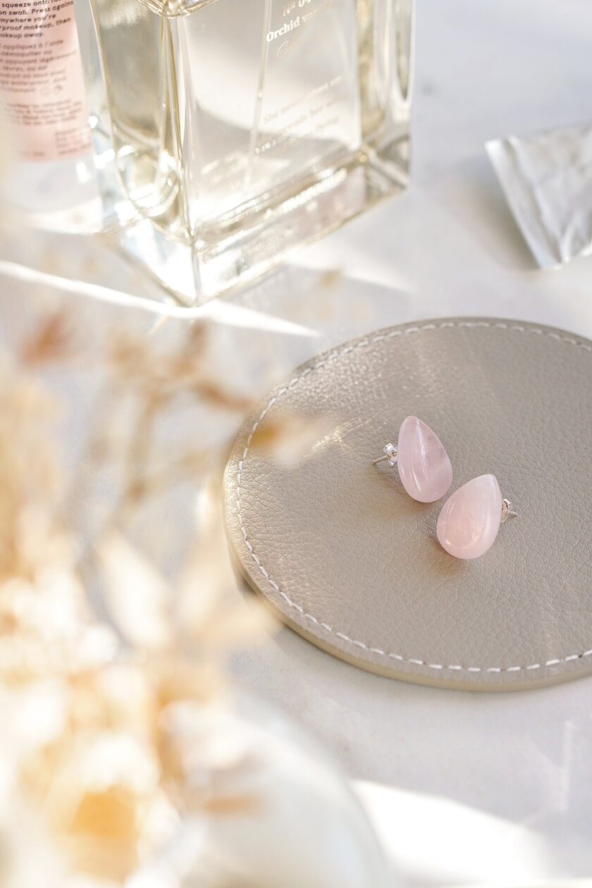 925 Sterling Silver & Rose Quartz Rain Drop Stud Earrings