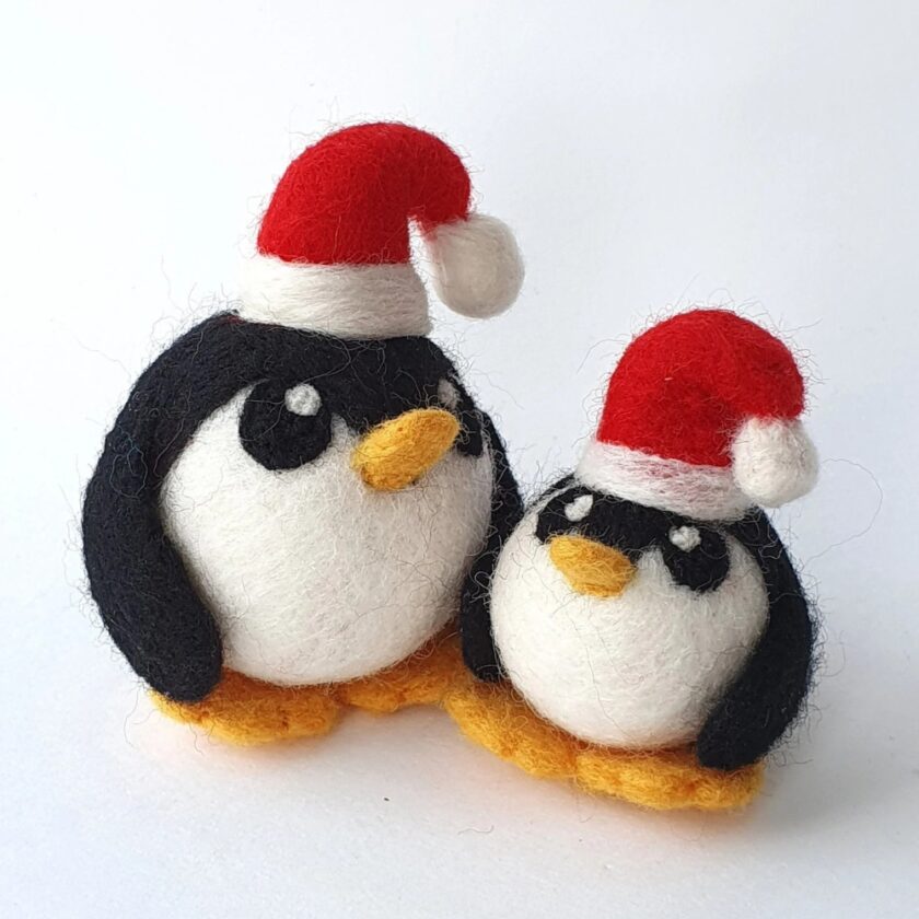 Needle Felted Penguin Santas - Felt Me Up Designs