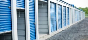 self storage unites with blue doors some open and some closed