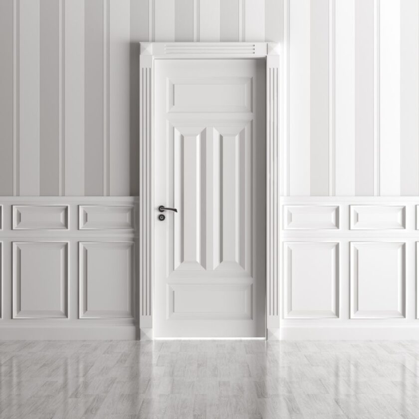 white interior with a classic door 
