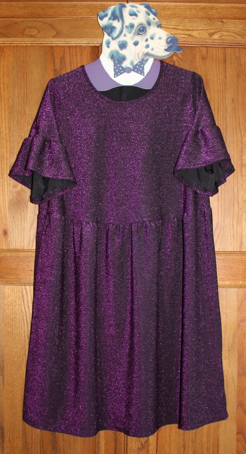 Curve Purple Glitter Frill Sleeve Smock Dress
