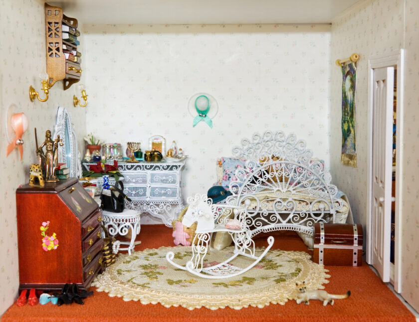 Vintage doll house - girl's pretty bedroom.