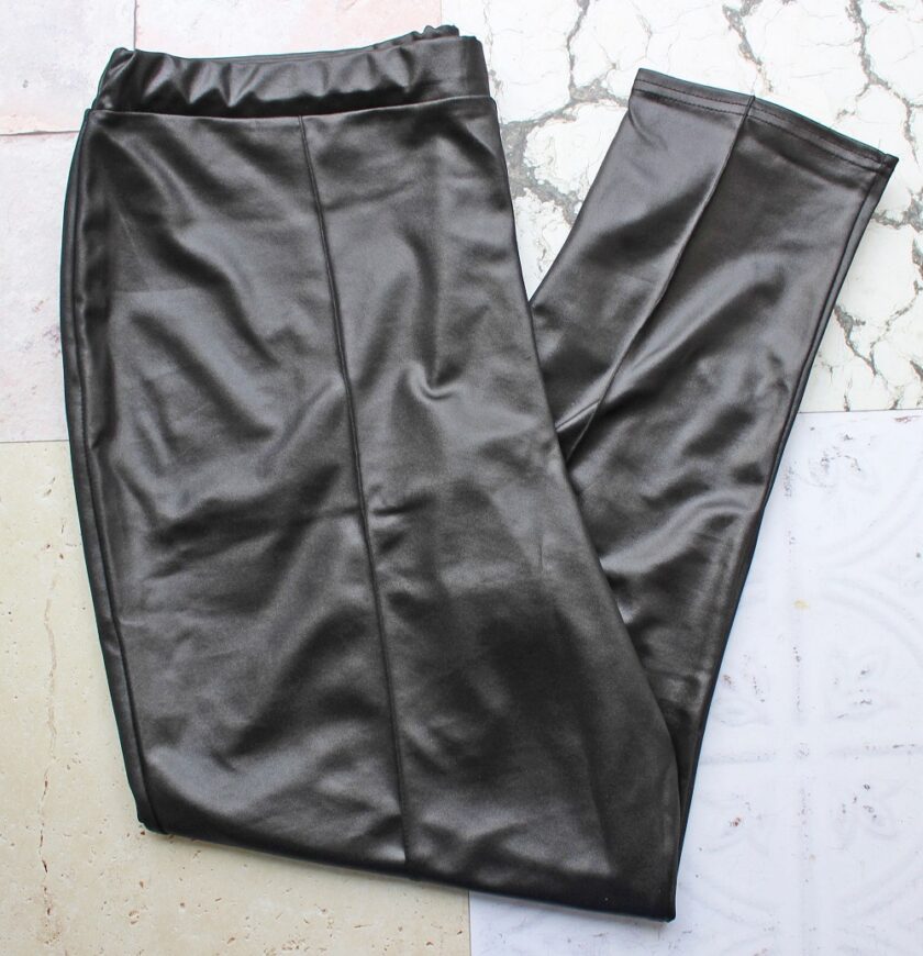 YOURS LONDON Curve Black Front Seam Stretch Leather Look Leggings