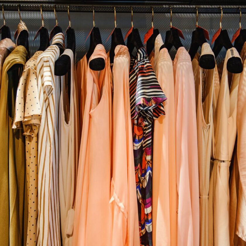 fashionable clothes on a rail