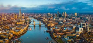 aerial view of london towards london bridge