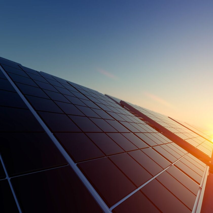 solar panels at sun set