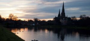 Lichfield at sunset with Cathedral in the background