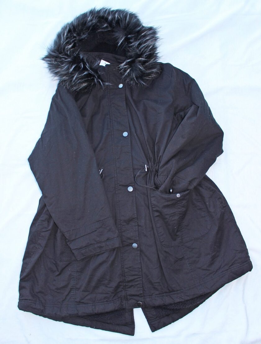 YOURS Curve Black Faux Fur Lined Hooded Parka Coat