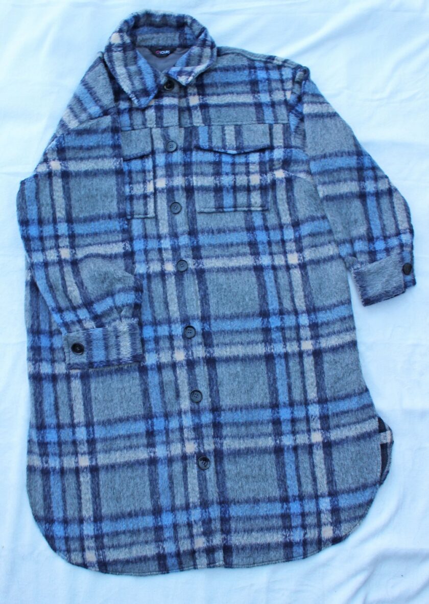 YOURS Curve Grey & Blue Checked Midi Shacket