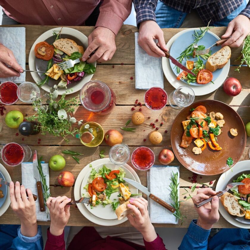 dinner party from over head 
