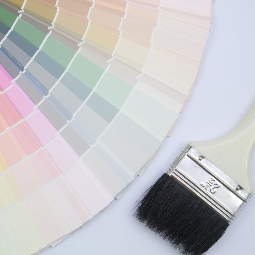 paint colour samples and brush