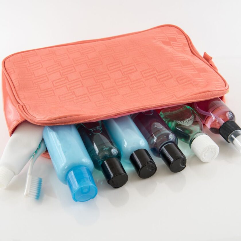 travel bag with toiletries in it