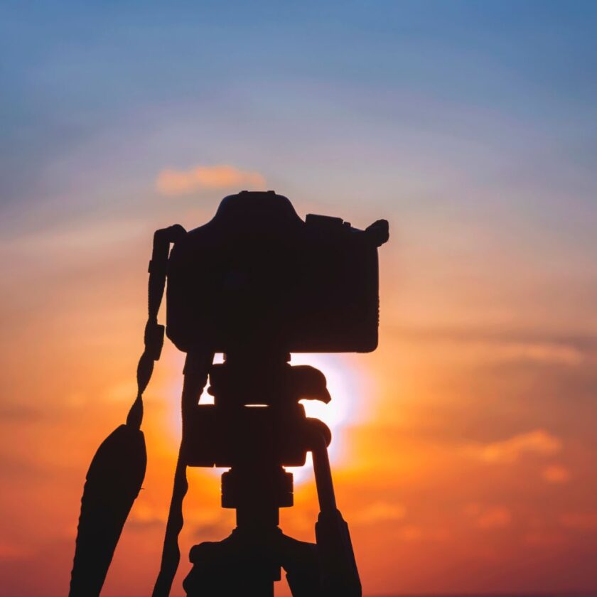 camera set up to take a photo at sunrise