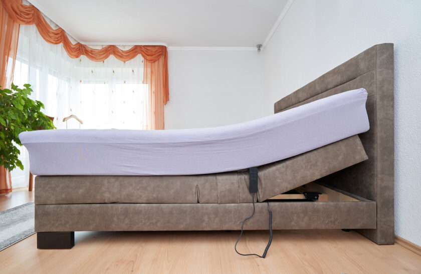 Bed with tilt adjustment mattress bed in the bedroom of the house