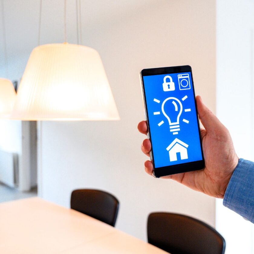 lights being controlled via an app on a smartphone