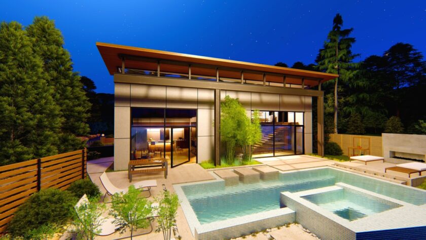 Modern house with a pool in back garden