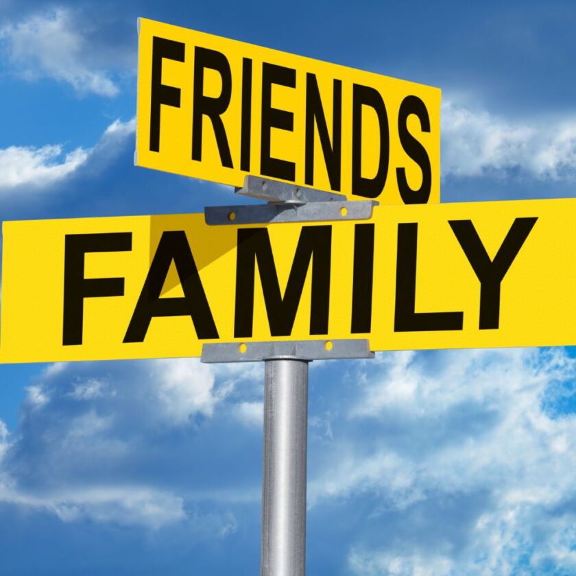 street sign with friends and family on it