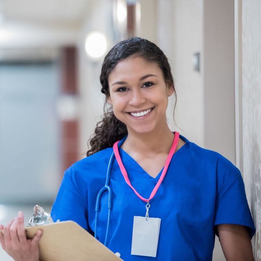 young nurse holding a clipboard