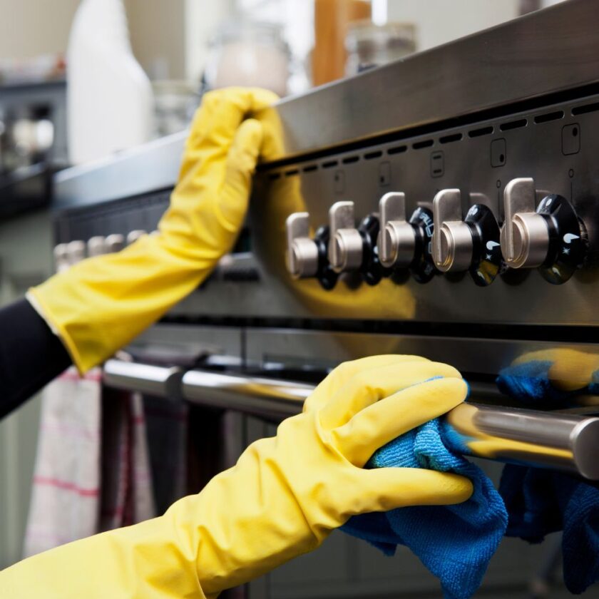 oven being cleaned in a kitchen