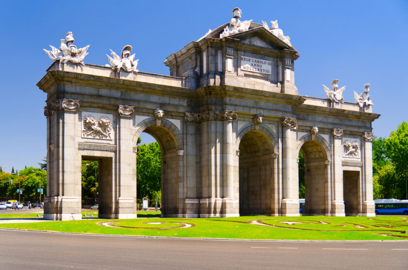 Puerta de Alcala view at sunny day at Plaza de la Independencia, Madrid, Spain