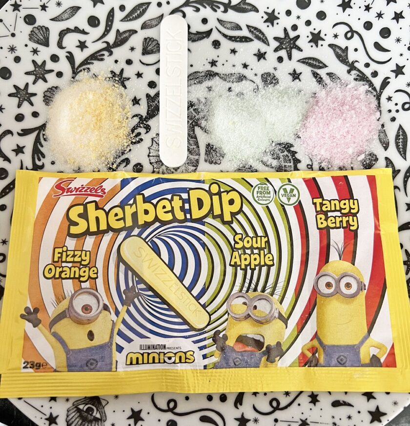 Swizzels Minions Sherbet Dip Review Open on a Plate