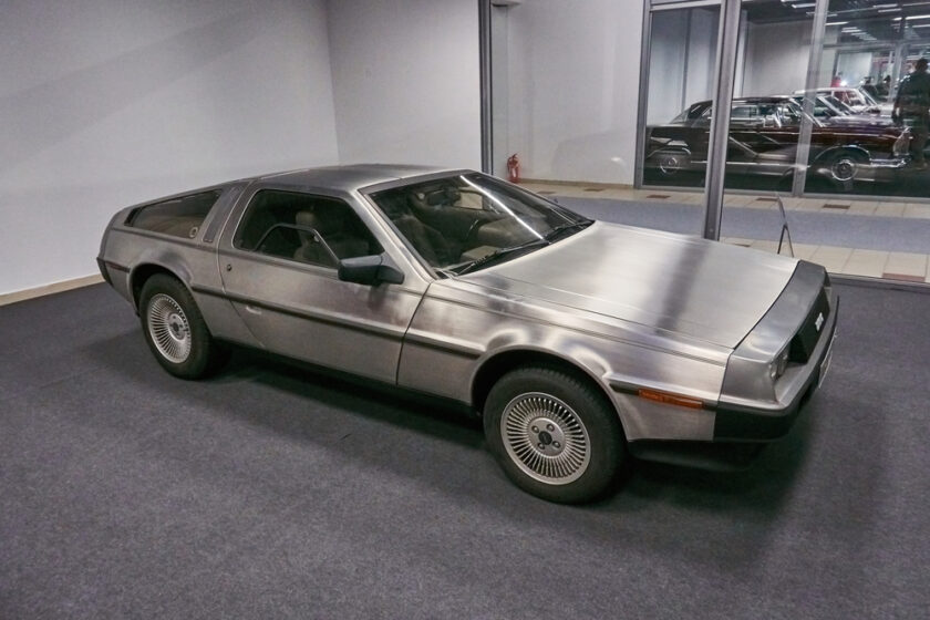 Warsaw, Poland - October 29, 2017: Delorean DMC-12 car from 1980s movie film Back To he Future, on "Warsaw Moto Show 2017".