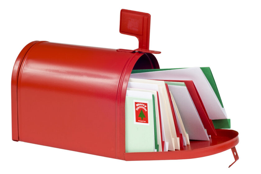 Postbox full of Christmas cards