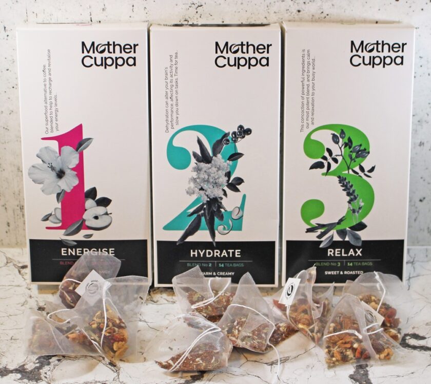 Mother Cuppa Wellness Collection boxes and tea bag