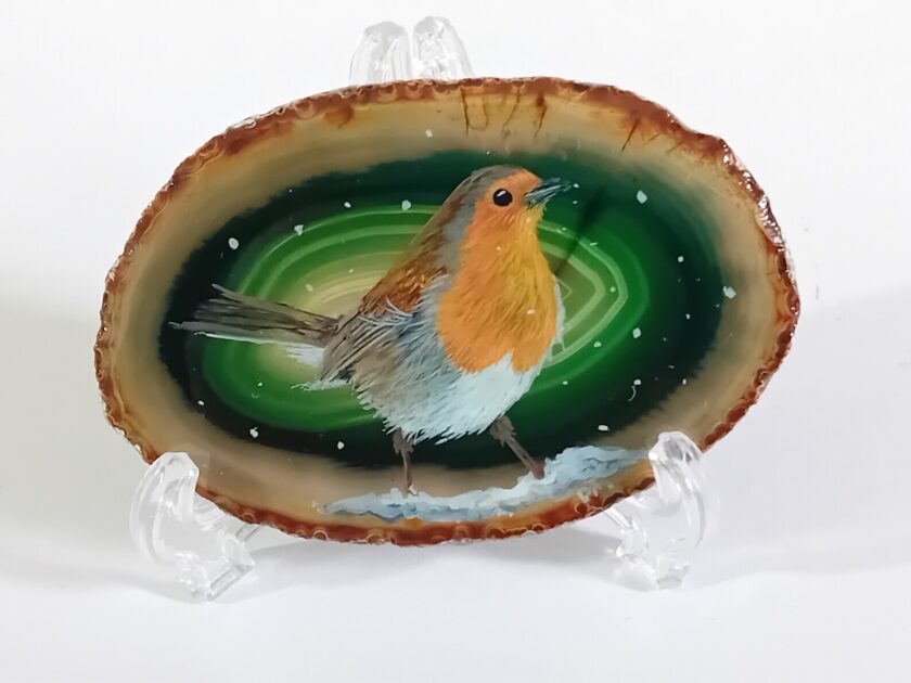 Robin in the Snow Painting on Agate by Painted Lizards on Etsy